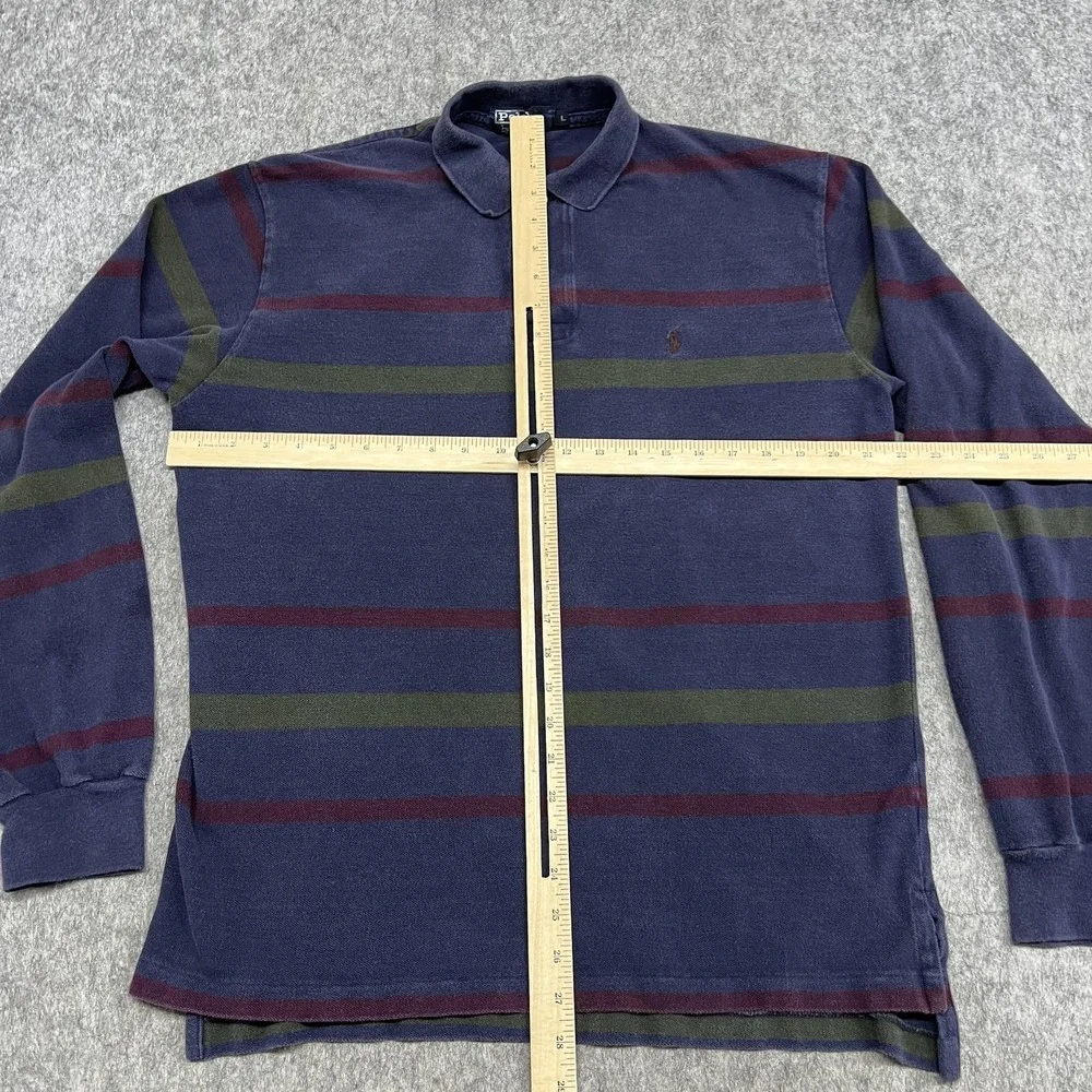 Vintage Polo Ralph Lauren Polo Shirt Mens L Purple Stripe Long Sleeve Rugby USA